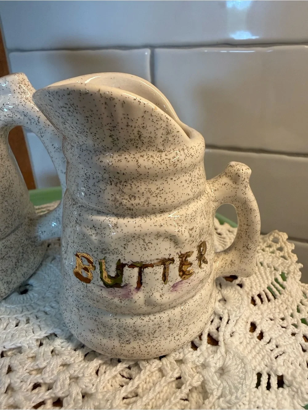 Ceramic Syrup and Butter Pitcher Set - Speckled White